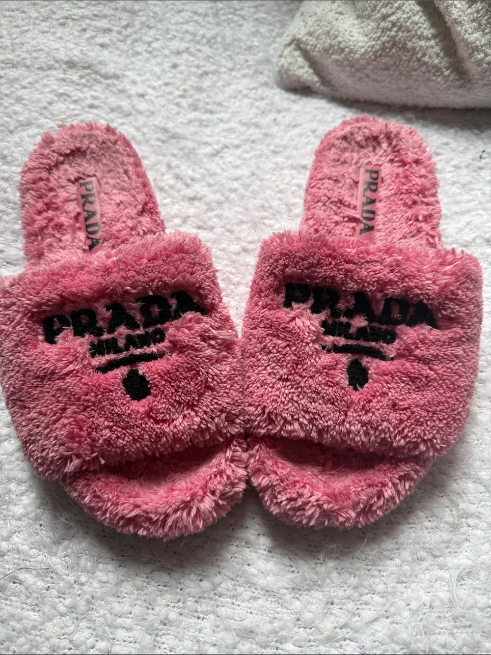 Prada Pink Plush Logo Slide Sandals - Picture 3 of 8